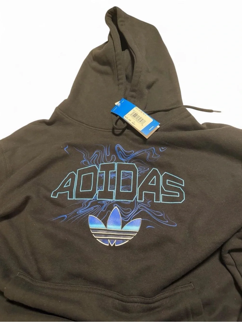 Adidas Hoodie Black Sweatshirt with Blue Logo Graphic
